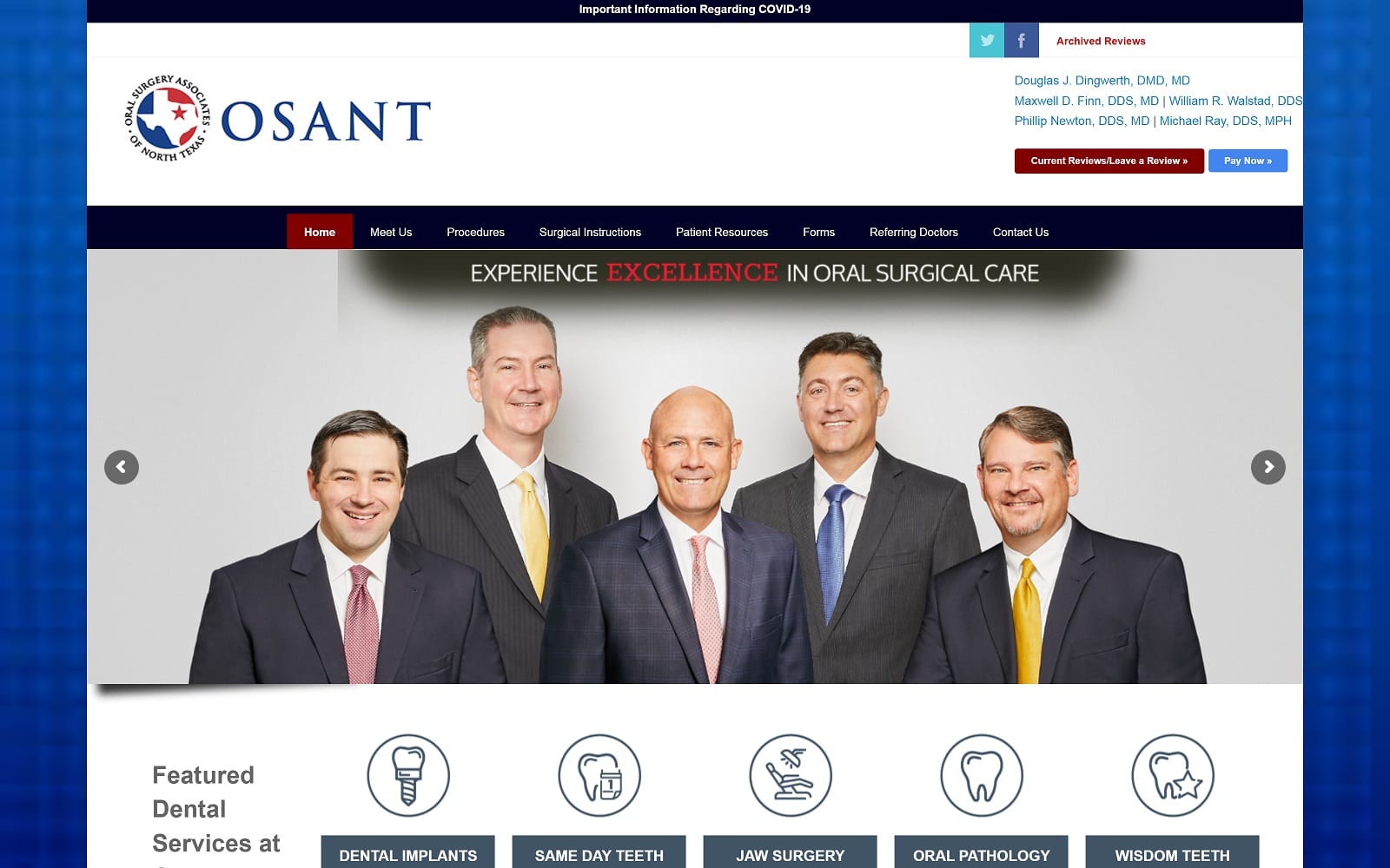 The screenshot of oral surgery associates of north texas northtexasoralsurgery. Com website