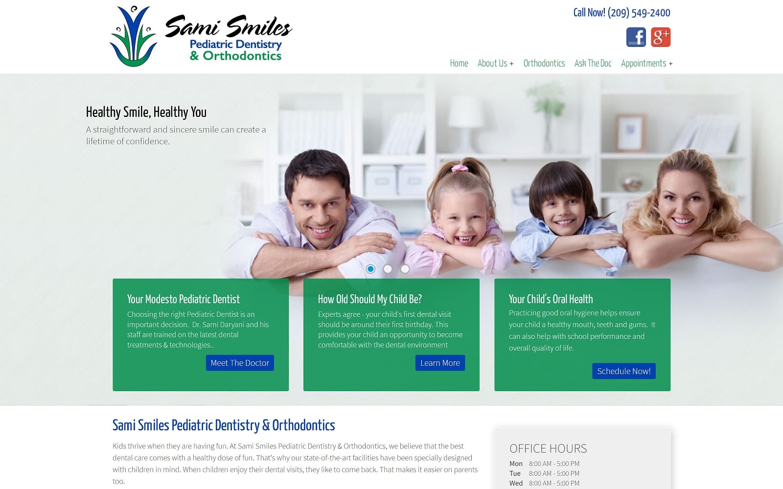 The screenshot of sami smiles pediatric dentistry & orthodontics samismilesdental. Com website