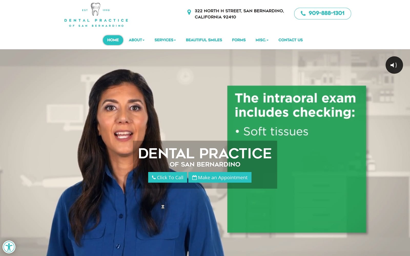 The screenshot of dental practice of san bernardino sanbernardinofamilydental. Com website