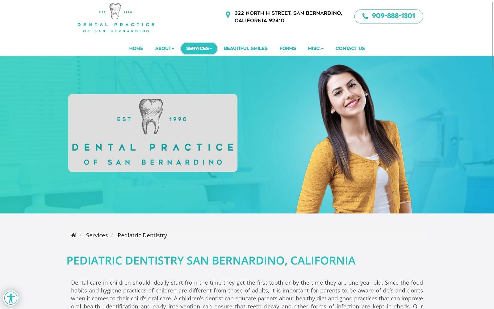 The Screenshot of Dental Practice of San Bernardino sanbernardinofamilydental.com Website
