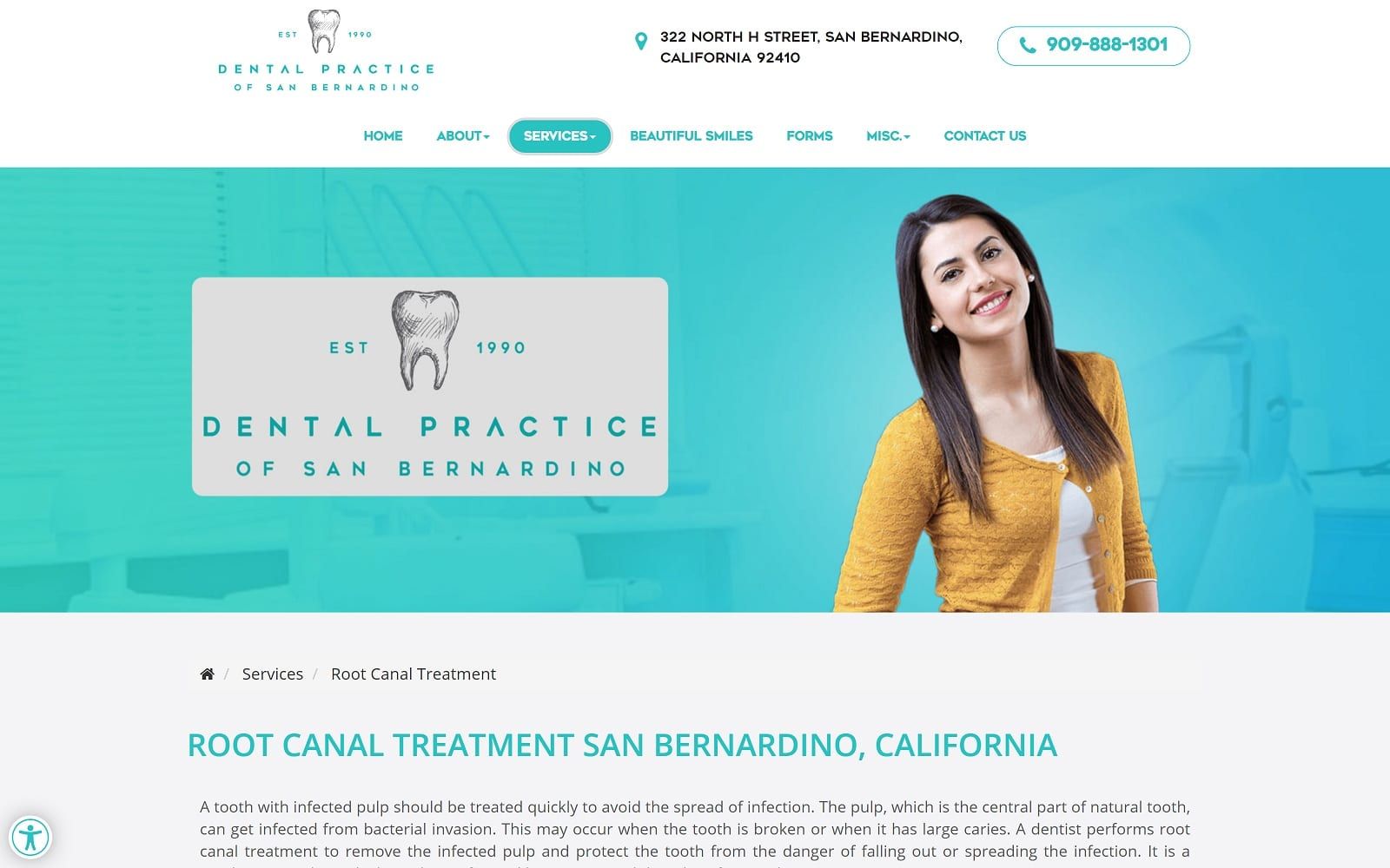 The Screenshot of Dental Practice of San Bernardino sanbernardinofamilydental.com Website