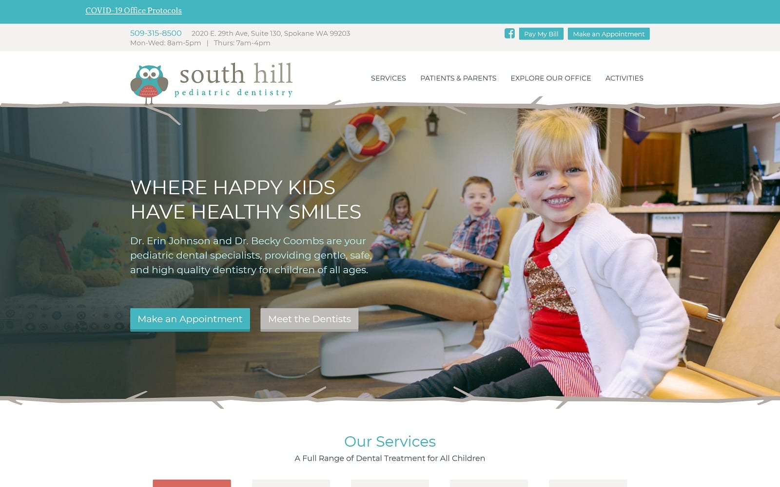 The Screenshot of South Hill Pediatric Dentistry southhillpediatricdentistry.com Website