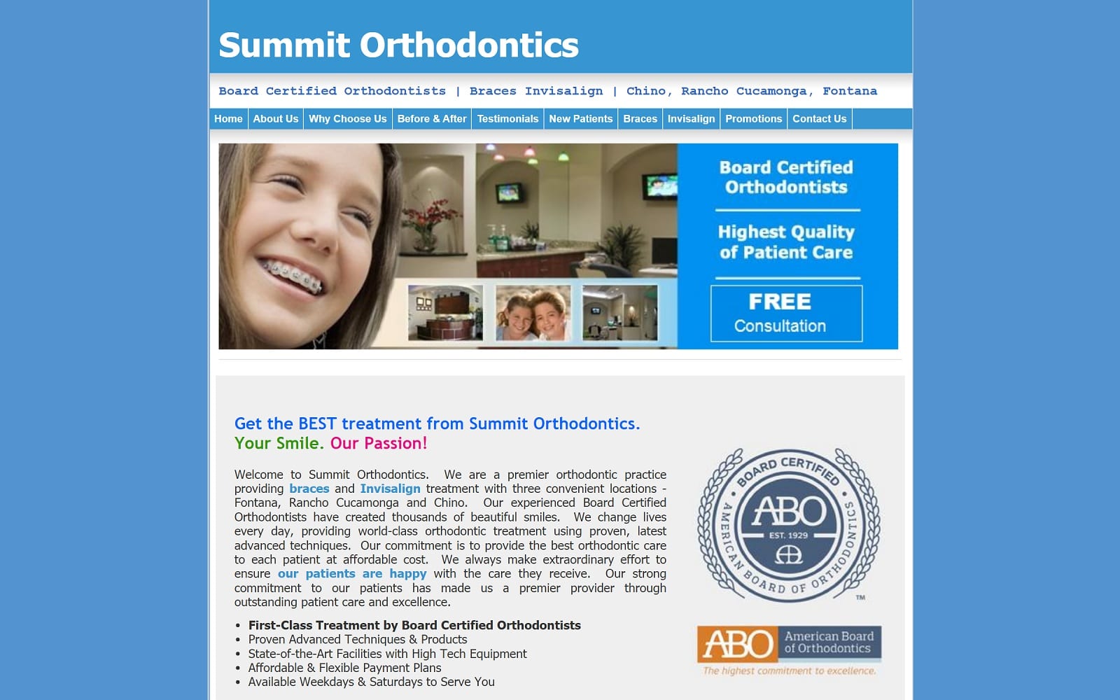 The screenshot of summit orthodontics summitbraces. Com website