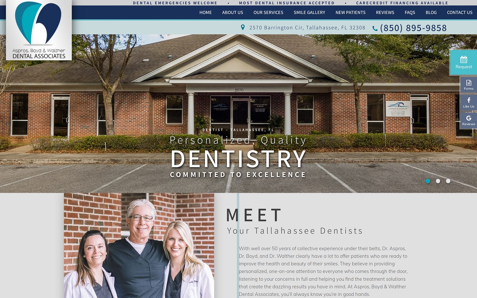 The screenshot of aspros, boyd & walther dental associates tallahasseesmiles. Com website