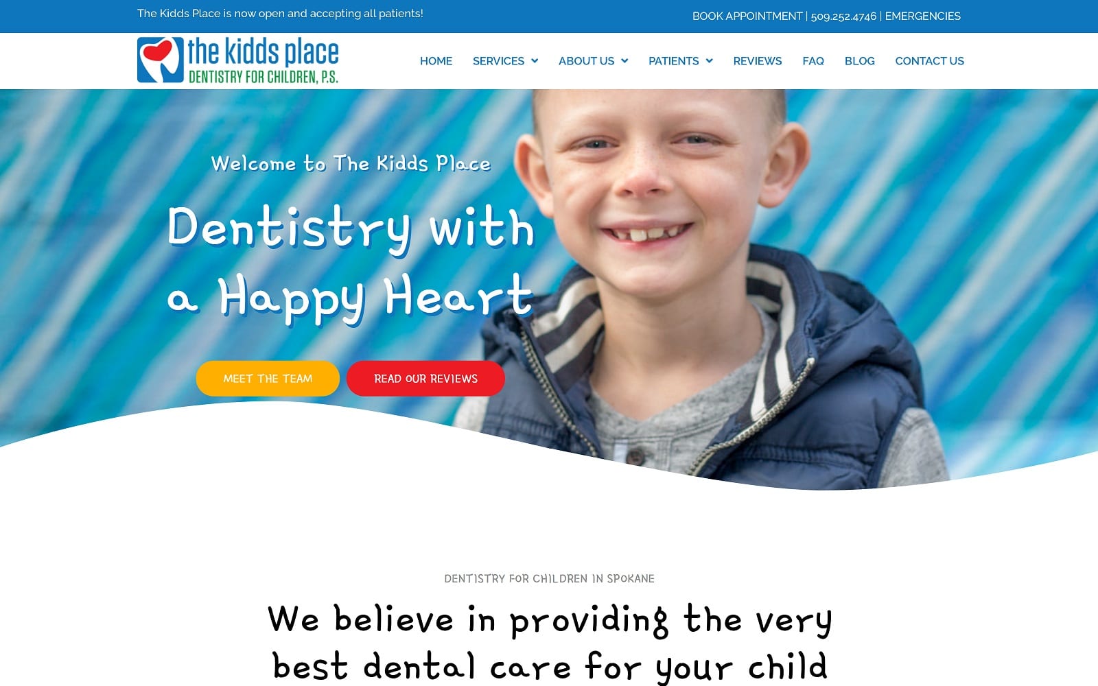 The Screenshot of The Kidds Place Dentistry for Children thekiddsplace.com Website