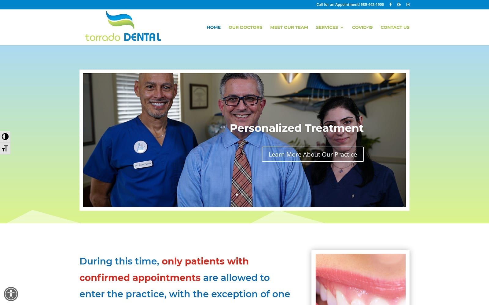 The Screenshot of Torrado Dental torradodental.com Dr. Eduardo Torrado Website