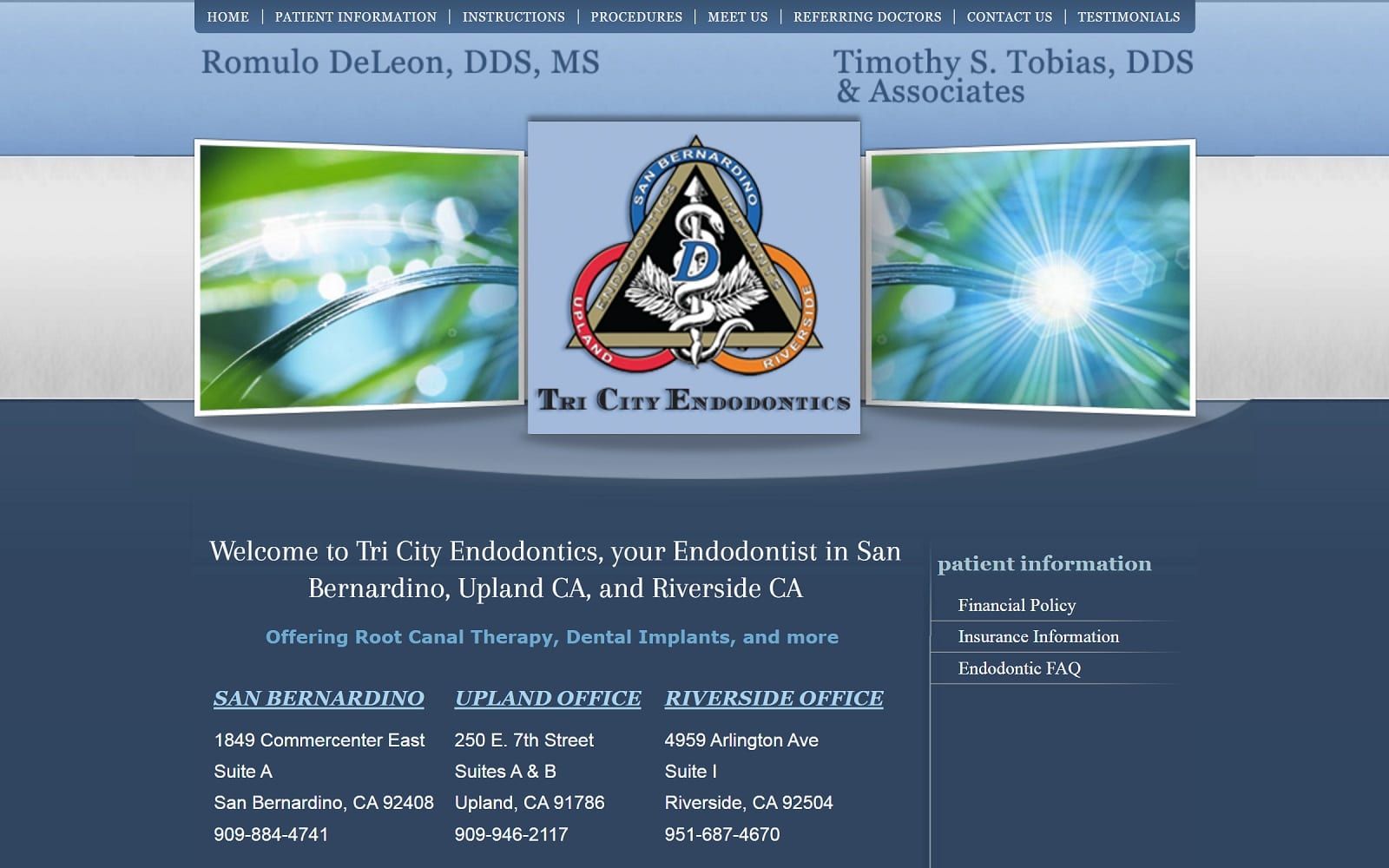 The Screenshot of Tri City Endodontics tricityendodontics.com Dr. Romulo de Leon Website