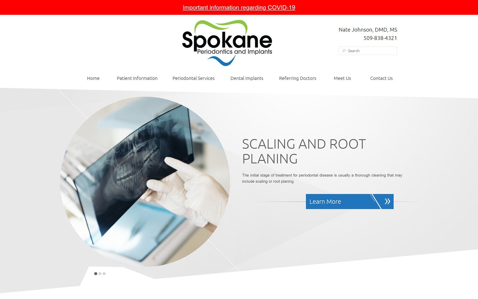 The Screenshot of Spokane Periodontics and Implants spokaneperio.com Dr. Nate Johnson Website