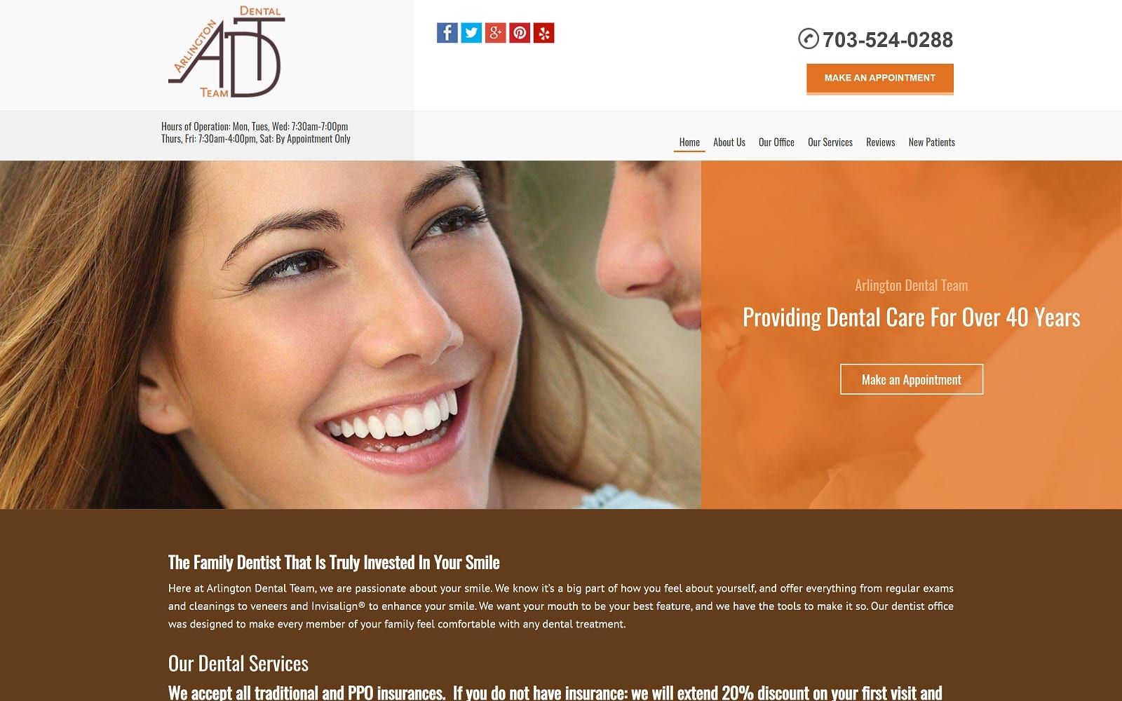 The Screenshot of Arlington Dental Team arlingtondentalteam.com Website