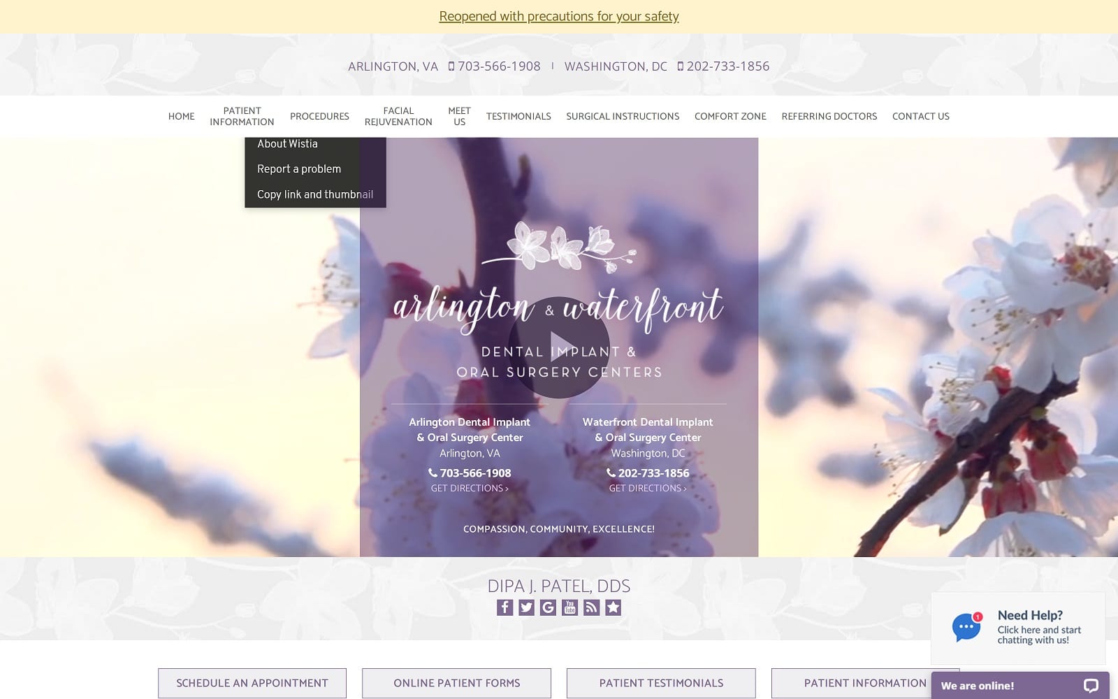 The screenshot of arlington dental implant & oral surgery center arlingtonoms. Com dr. Dipa j. Patel website
