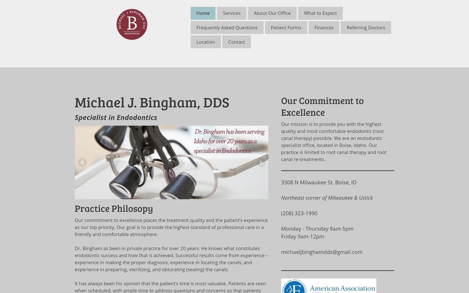 The Screenshot of Bingham Michael J DDS binghamendodontics.com Website