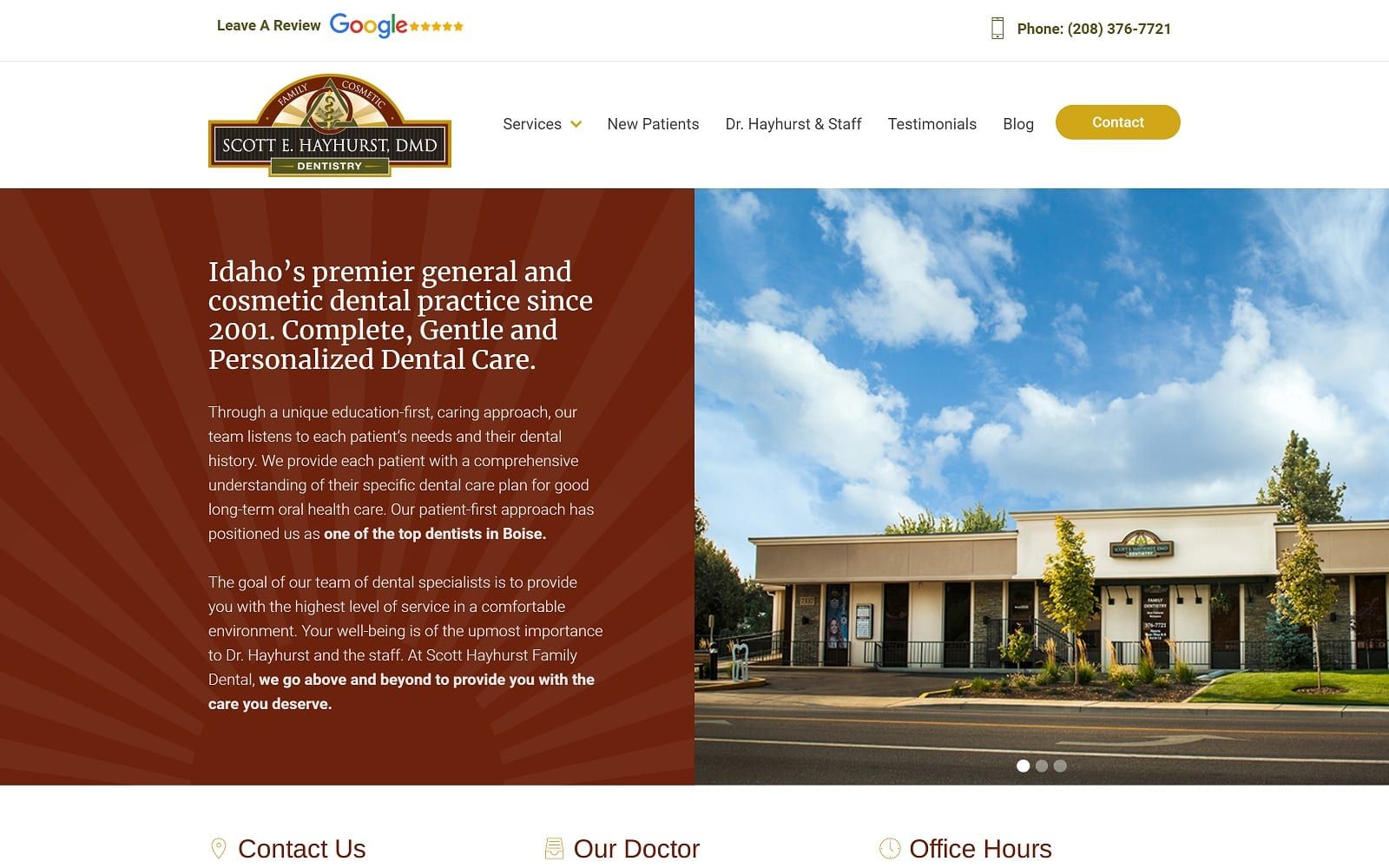 The Screenshot of Scott E. Hayhurst Family and Cosmetic Dentistry boisedentistsmiles.com Website