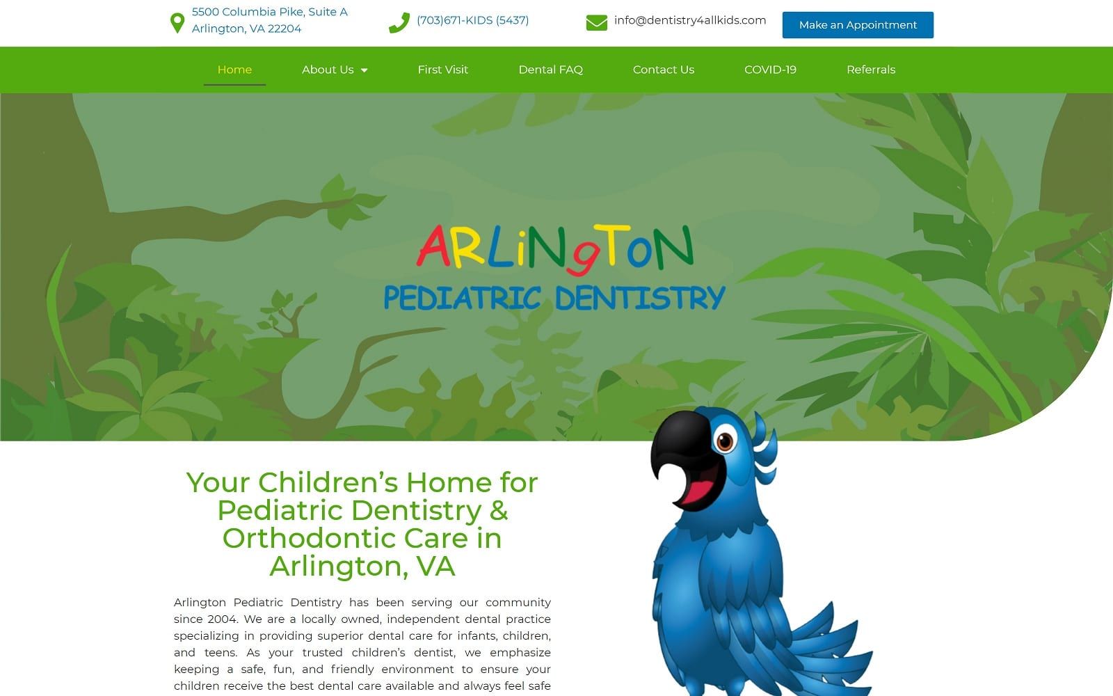 The Screenshot of Arlington Pediatric Dentistry dentistry4allkids.com Website