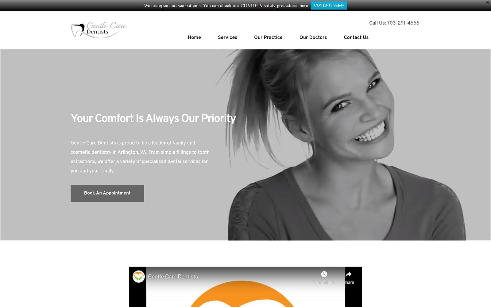 The Screenshot of Gentle Care Dentists - Arlington Dentist Office gentlecaredentists.com Website