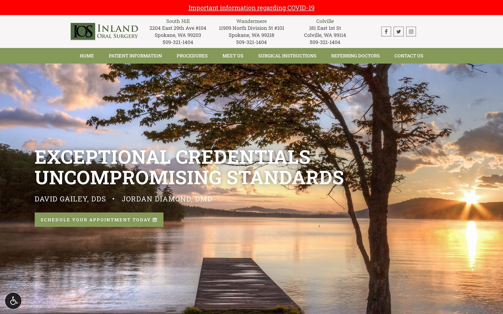 The Screenshot of Inland Oral Surgery South Hill inlandoralsurgery.com Dr. Gailey and Dr. Diamond Website