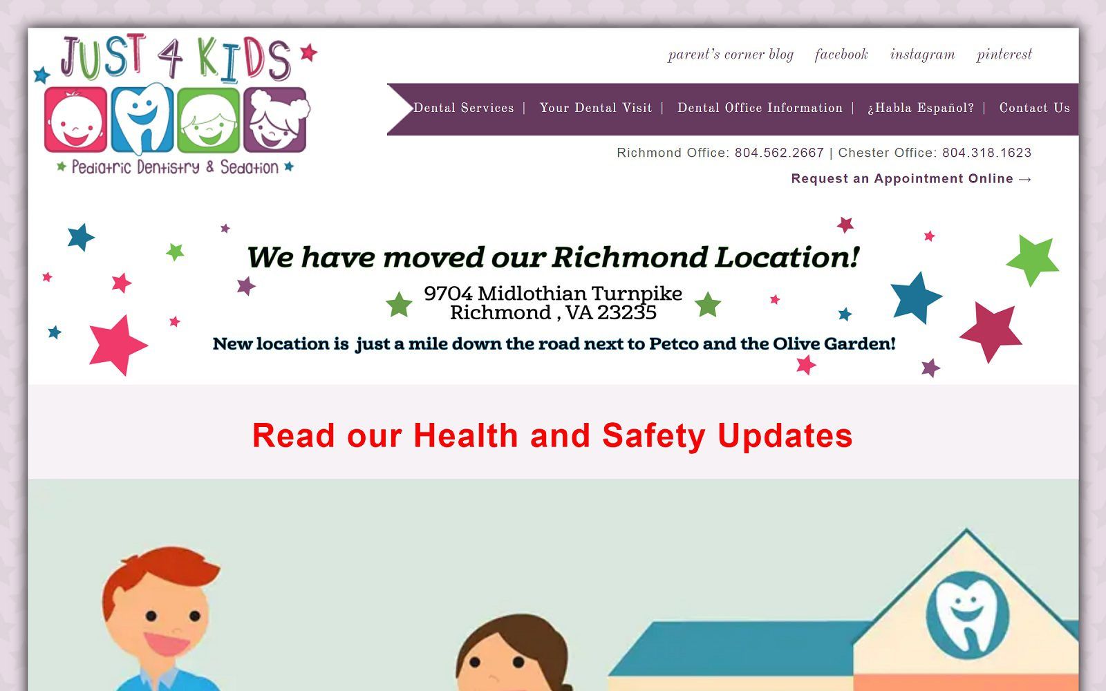 The Screenshot of Just 4 Kids Pediatric Dentistry & Sedation- Richmond VA just4kidsdentistryva.com Website