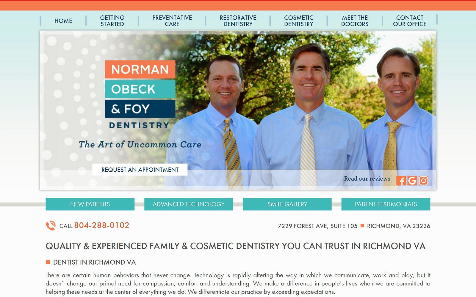 The Screenshot of Drs. Norman, Obeck and Foy Dentistry nofdentistry.com Website