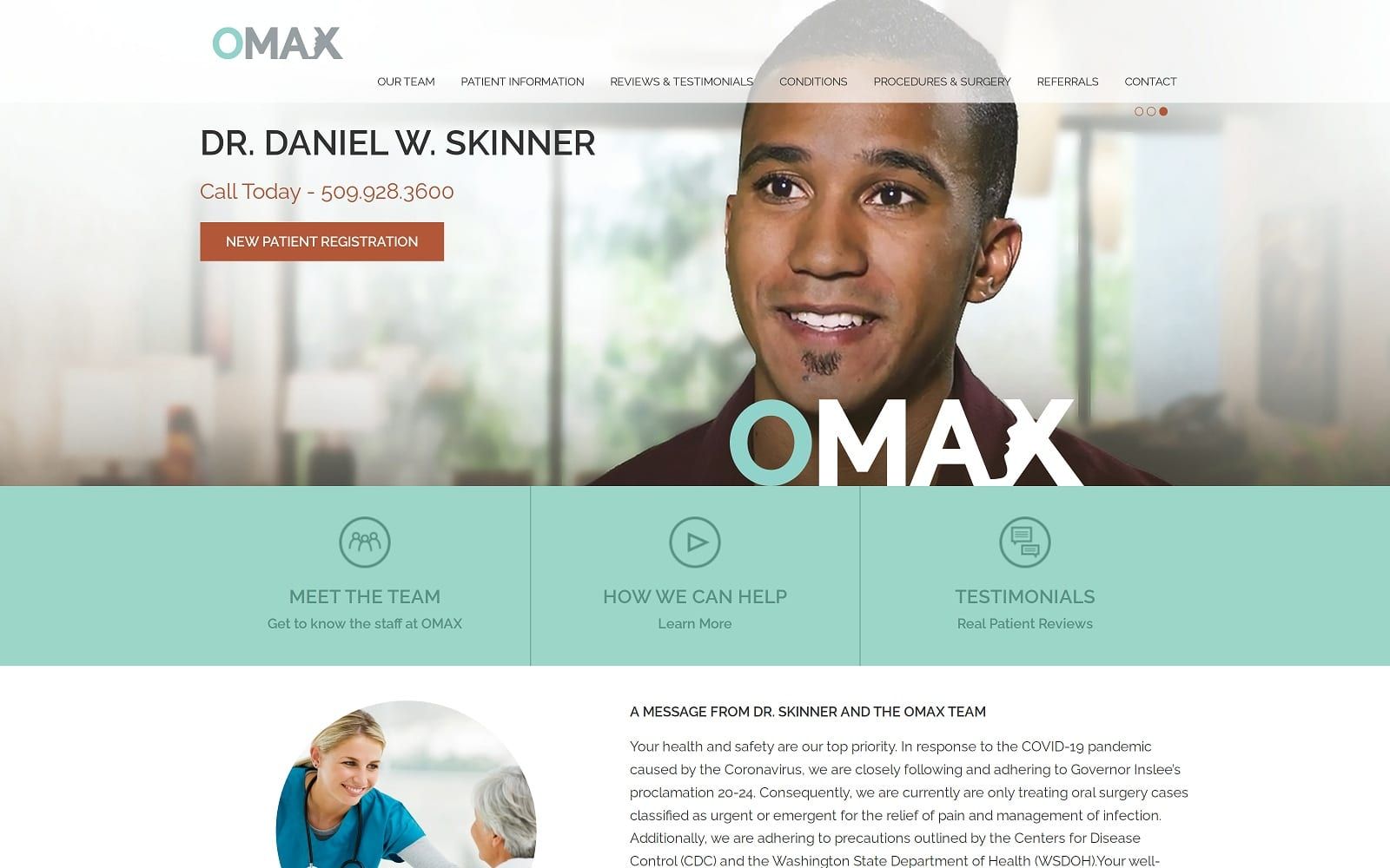 The Screenshot of OMAX Oral and Maxillofacial Surgery omaxsurgery.com Dr. Daniel Skinner Website