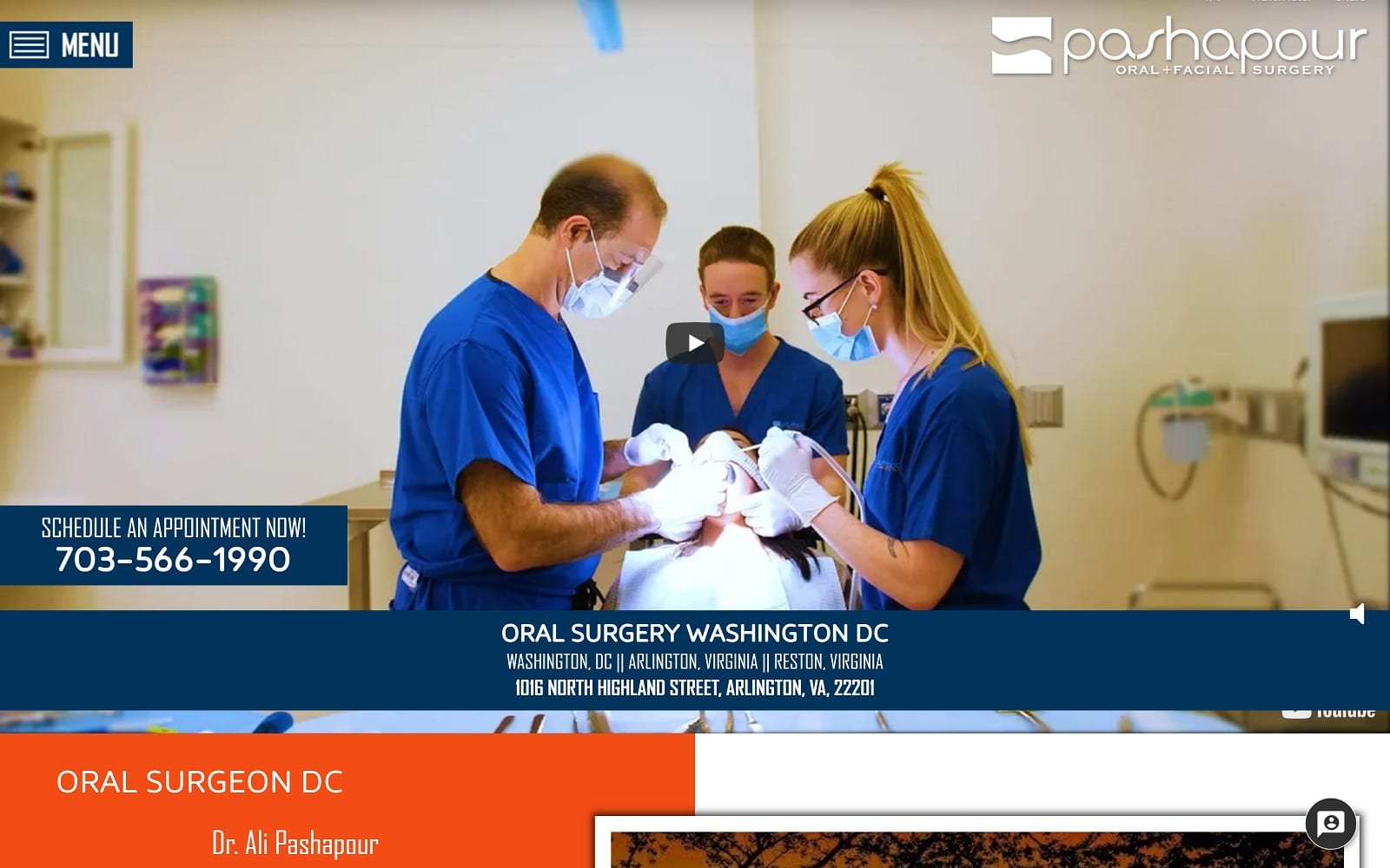 The screenshot of pashapour oral + facial surgery oralsurgerywashingtondc. Com dr. Ali pashapour website