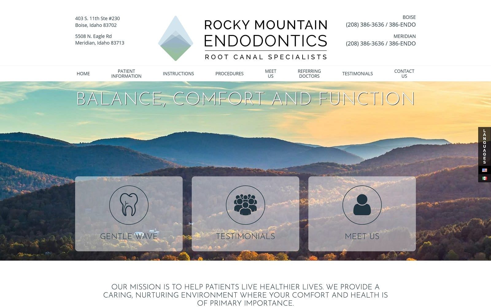 The Screenshot of Rocky Mountain Endodontics a GentleWave Provider rockymtendo.com Website