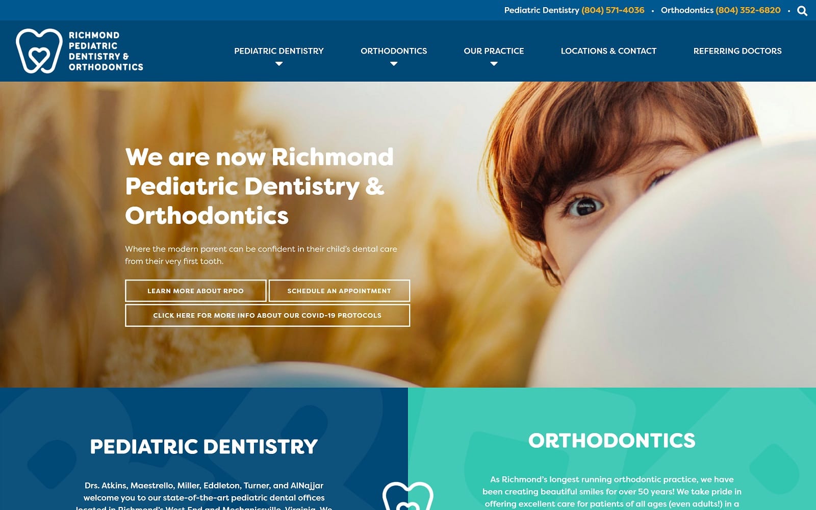The screenshot of richmond pediatric dentistry and orthodontics rpdo. Com website