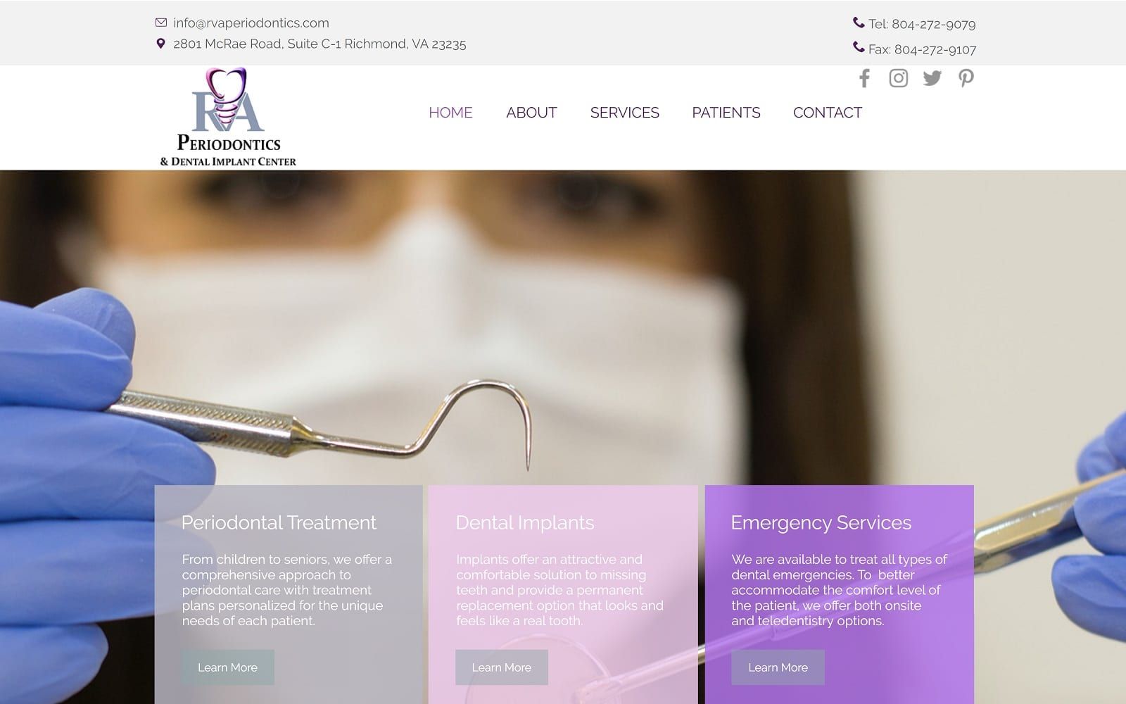 The Screenshot of RVA Periodontics and Dental Implant Center rvaperiodontics.com Website