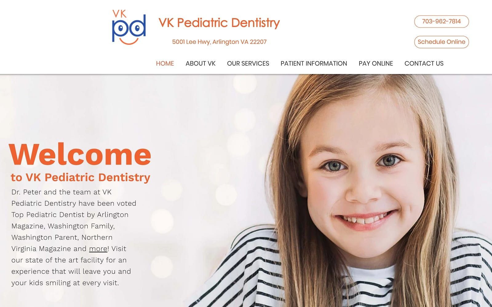 The Screenshot of VK Pediatric Dentistry smilewithvk.com Dr. Peter Website