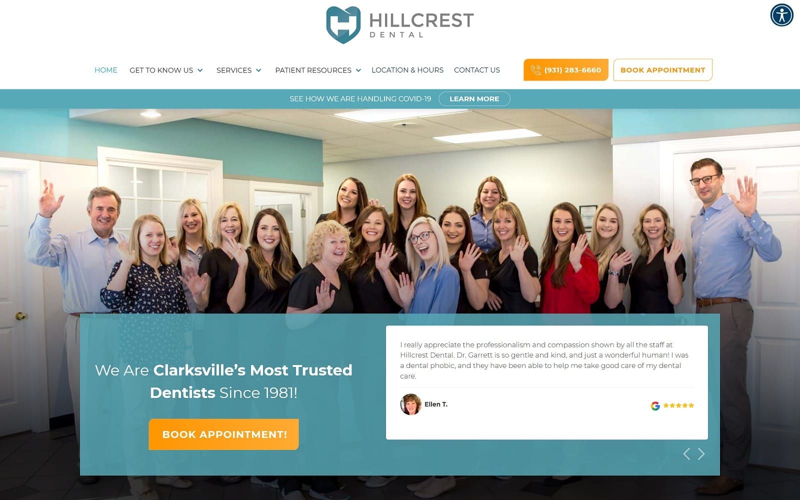 The Screenshot of Hillcrest Dental myhillcrestdental.com Dr. K. Michael Garrett Website