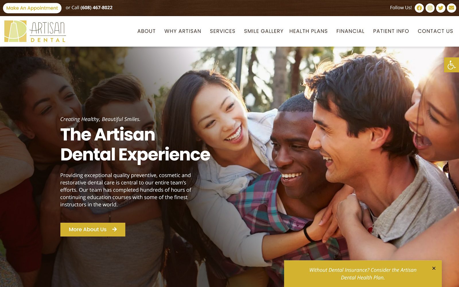 The Screenshot of Artisan Dental, LLC Website