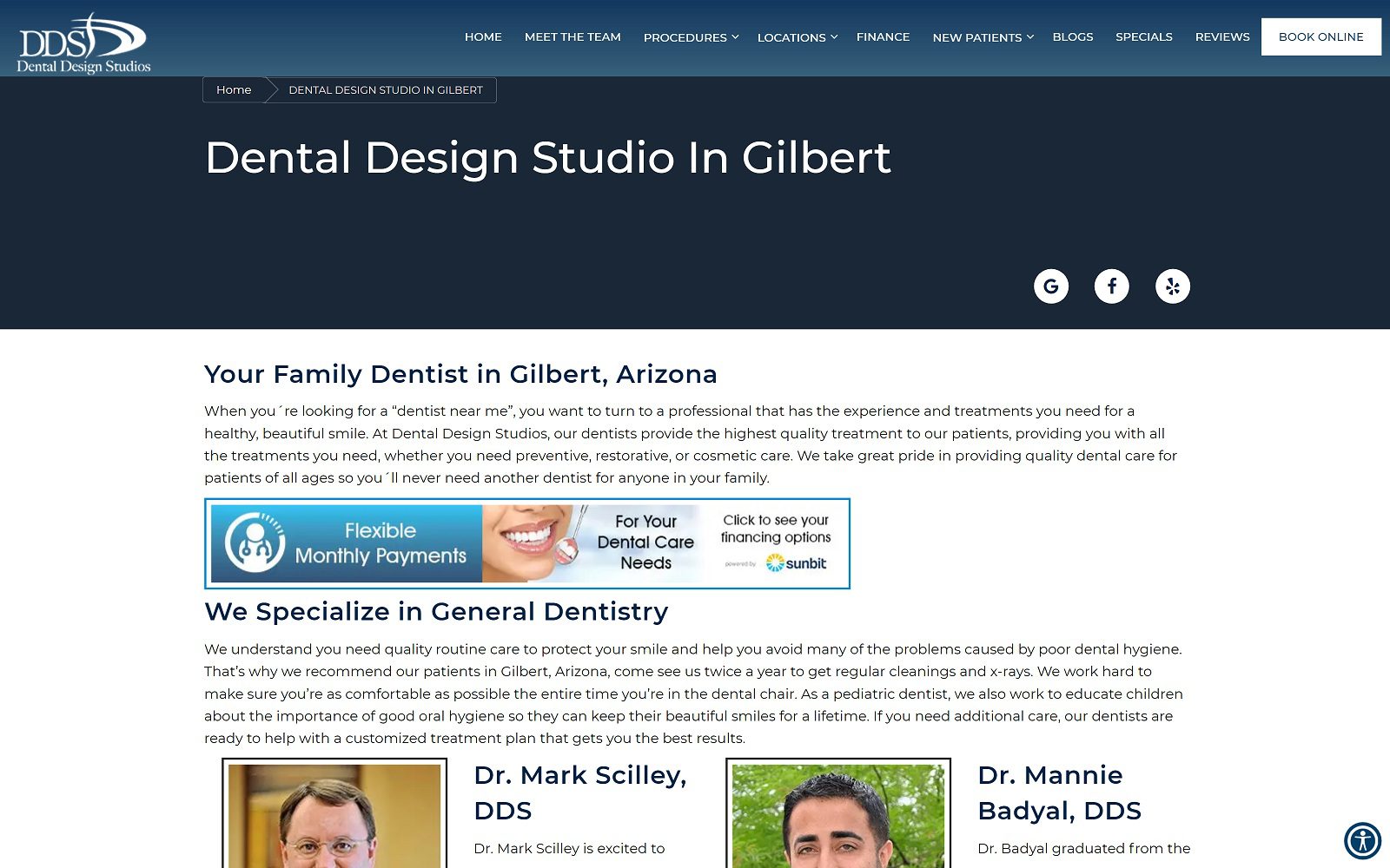 The screenshot of dental design studio website