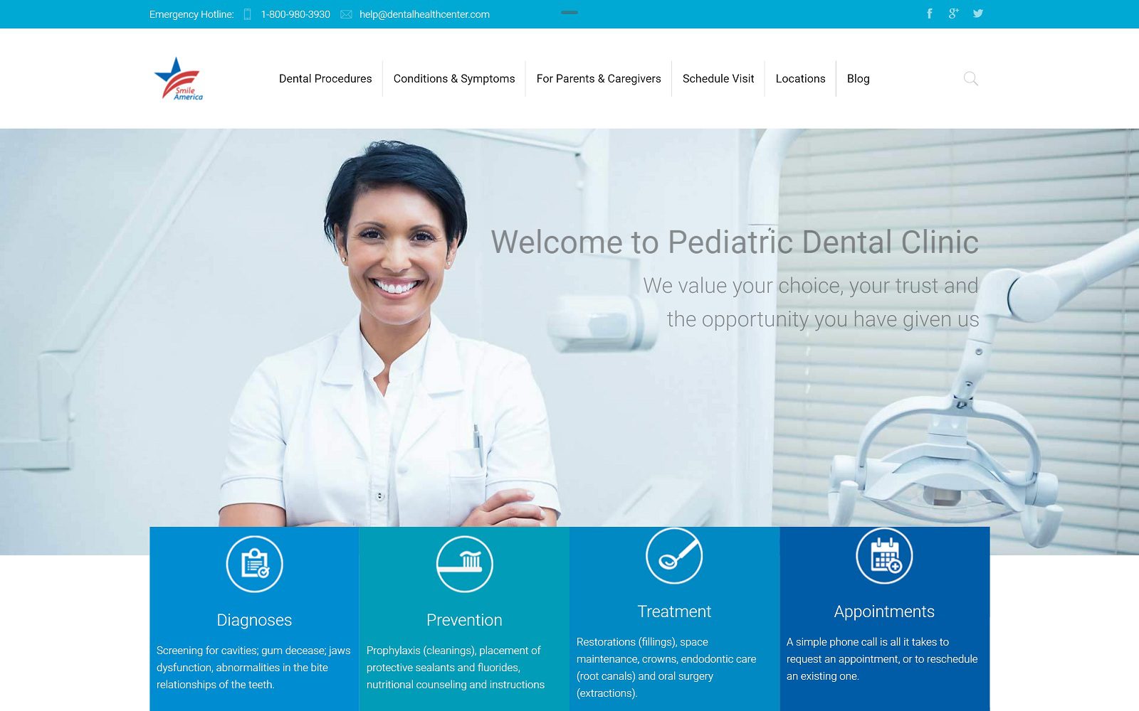 The screenshot of aba pediatric dental website