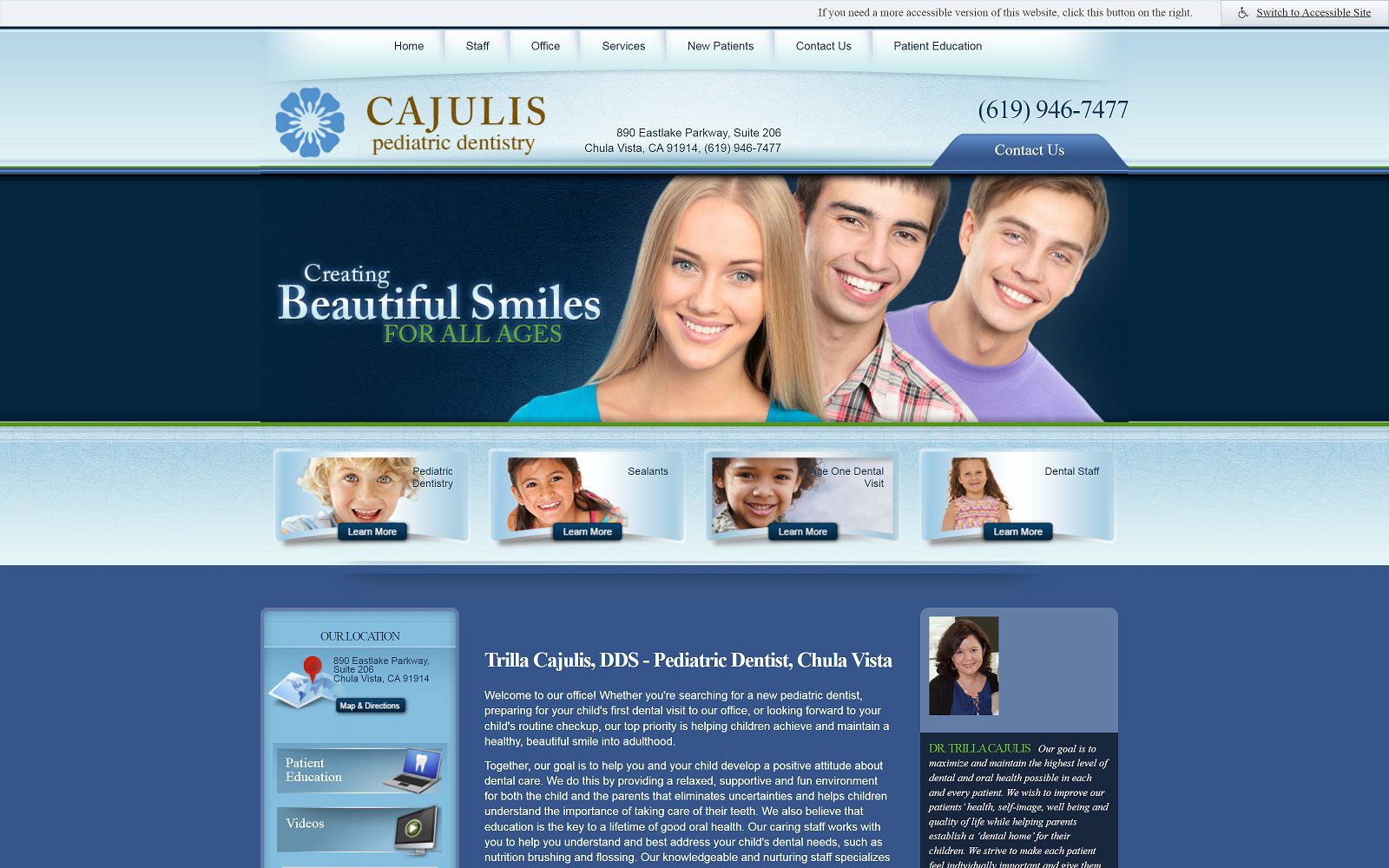 The screenshot of cajulis pediatric dentistry dr. Trilla cajulis website
