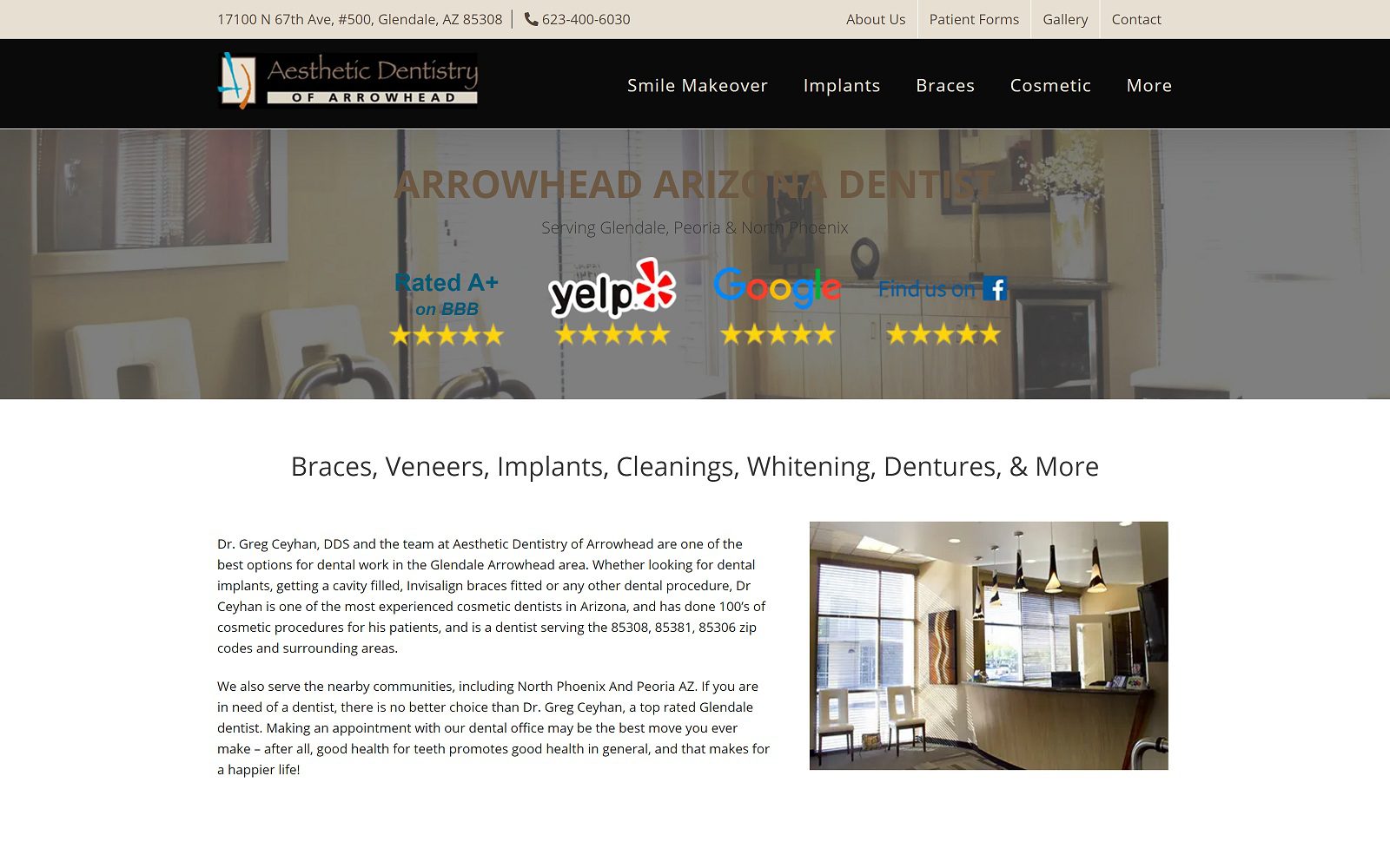 The screenshot of aesthetic dentistry of arrowhead dr. Greg ceyhan website