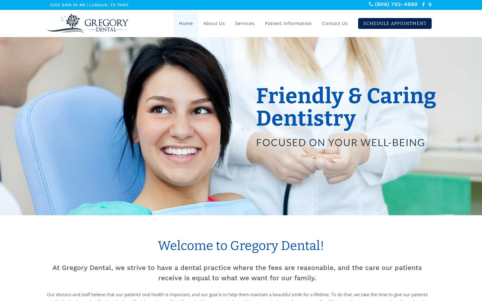 The screenshot of gregory dental website
