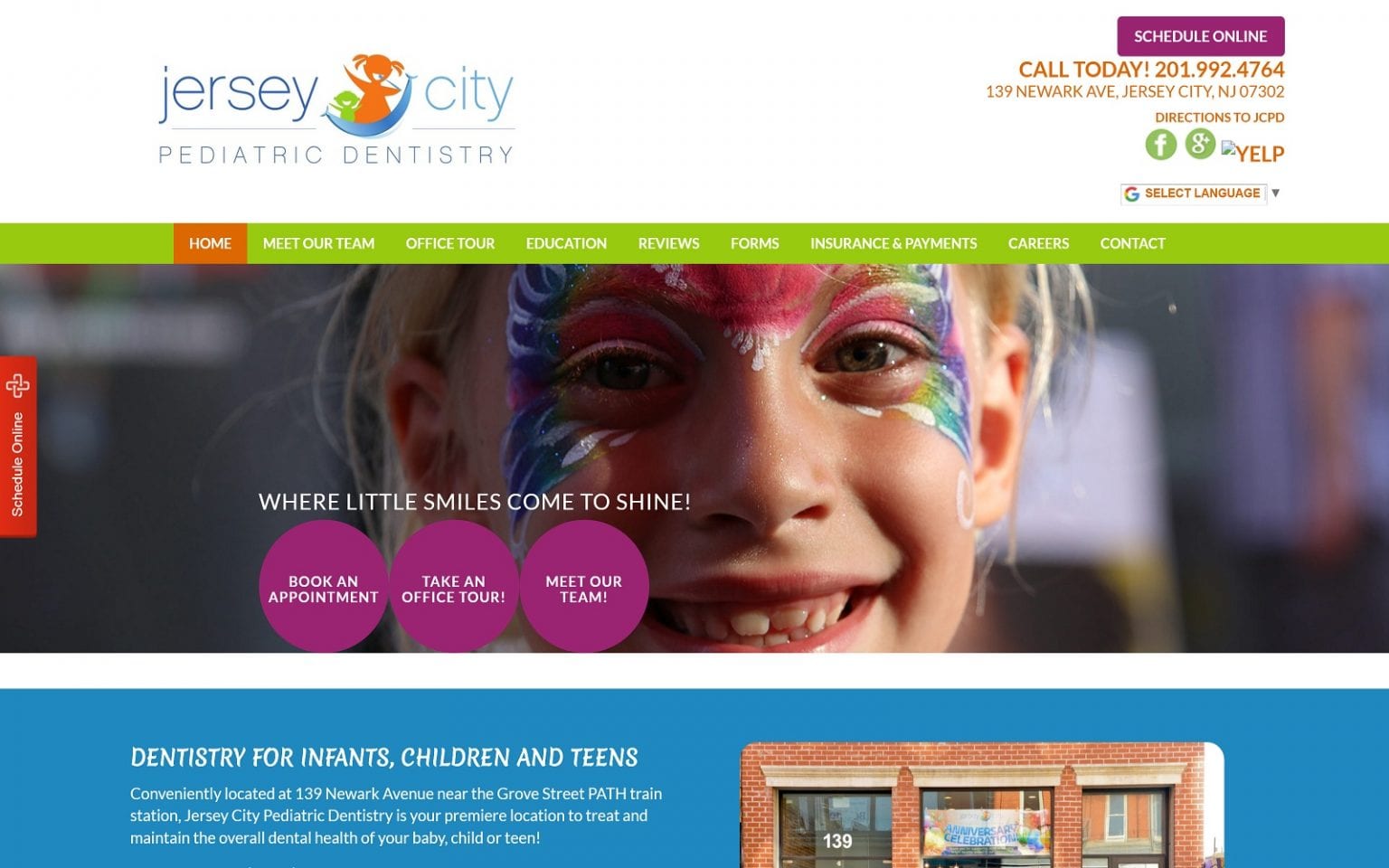 The screenshot of jersey city pediatric dentistry dr. Wilma mcpherson website