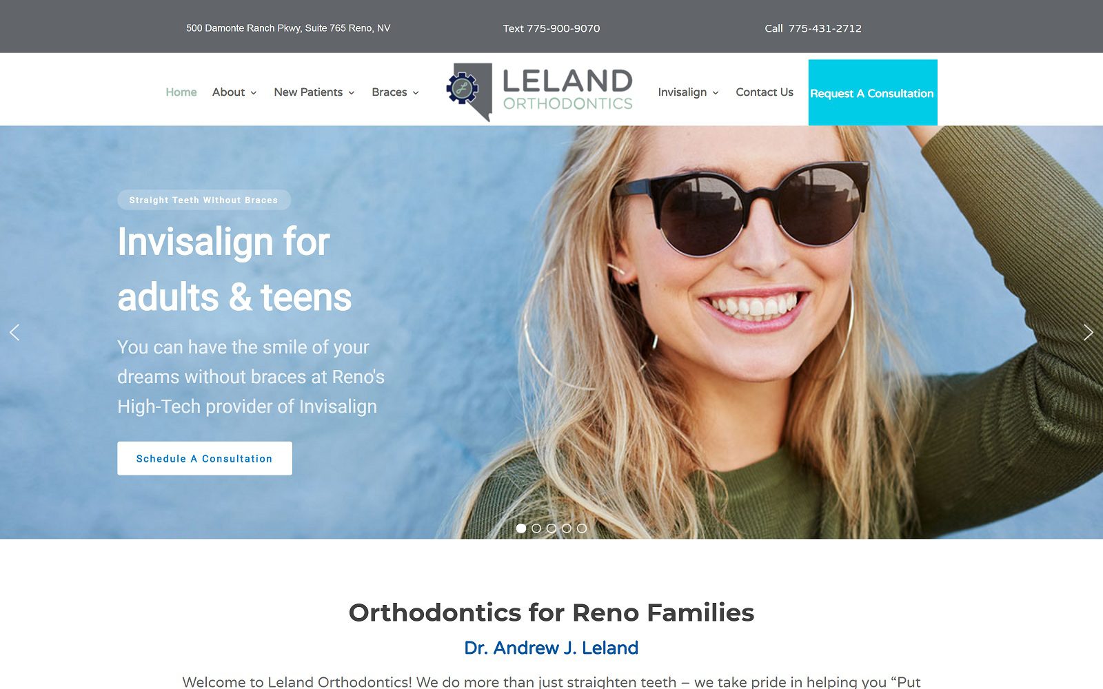 The screenshot of leland orthodontics dr. Andrew leland website