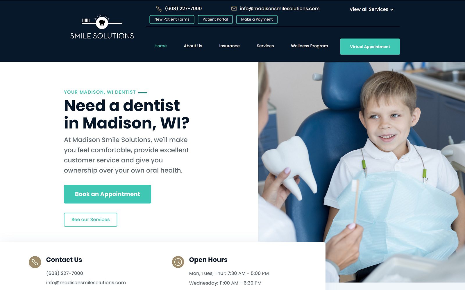 The Screenshot of Madison Smile Solutions Website