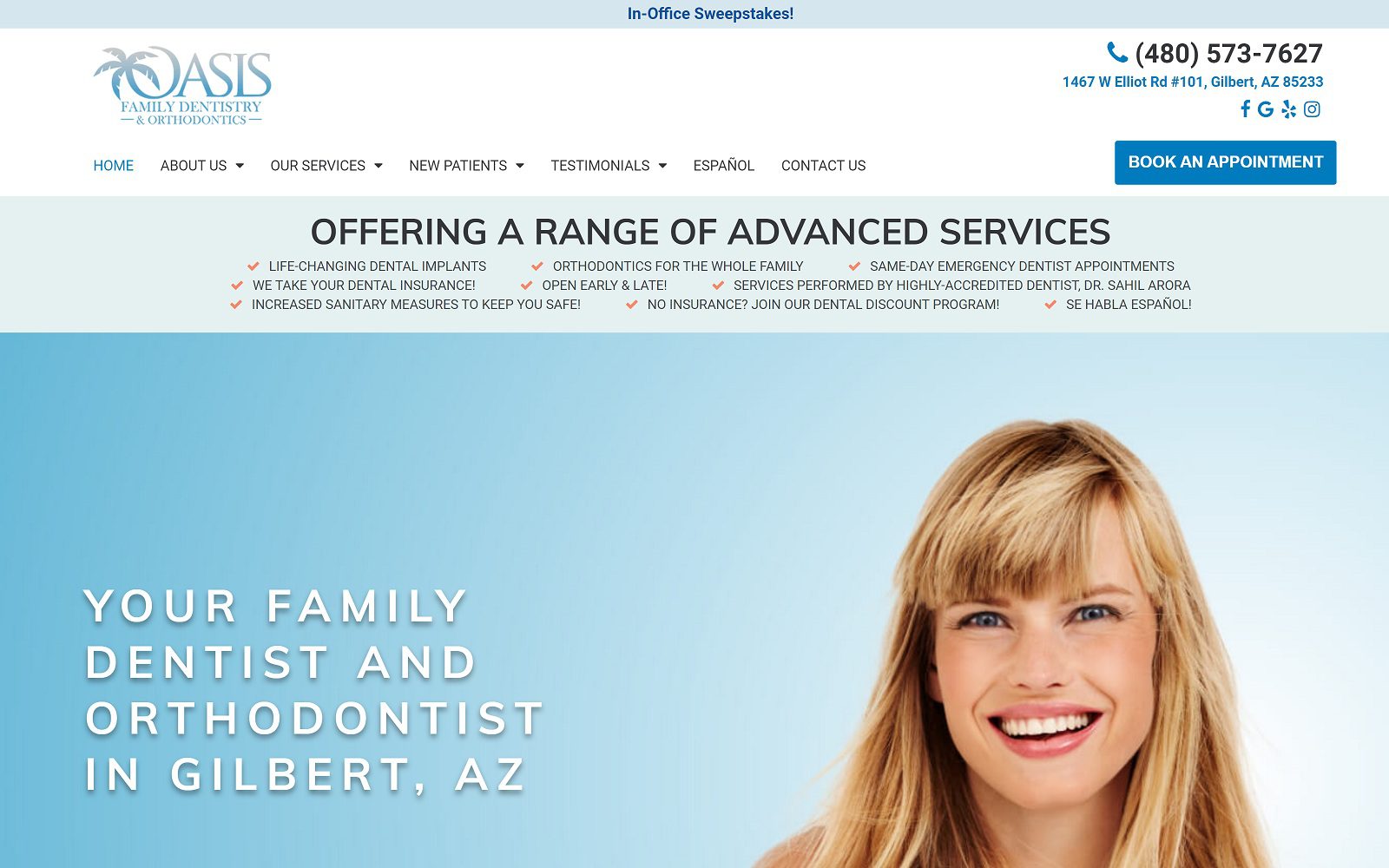 The screenshot of oasis family dentistry and orthodontics website
