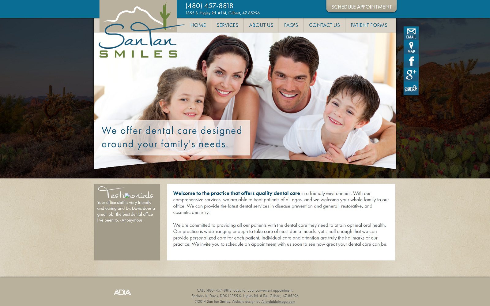 The screenshot of san tan smiles, dr zachary davis dds website