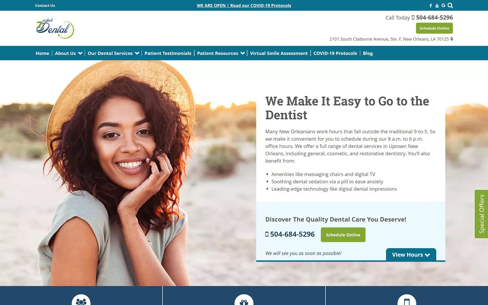 The screenshot of 7 o'clock dental website