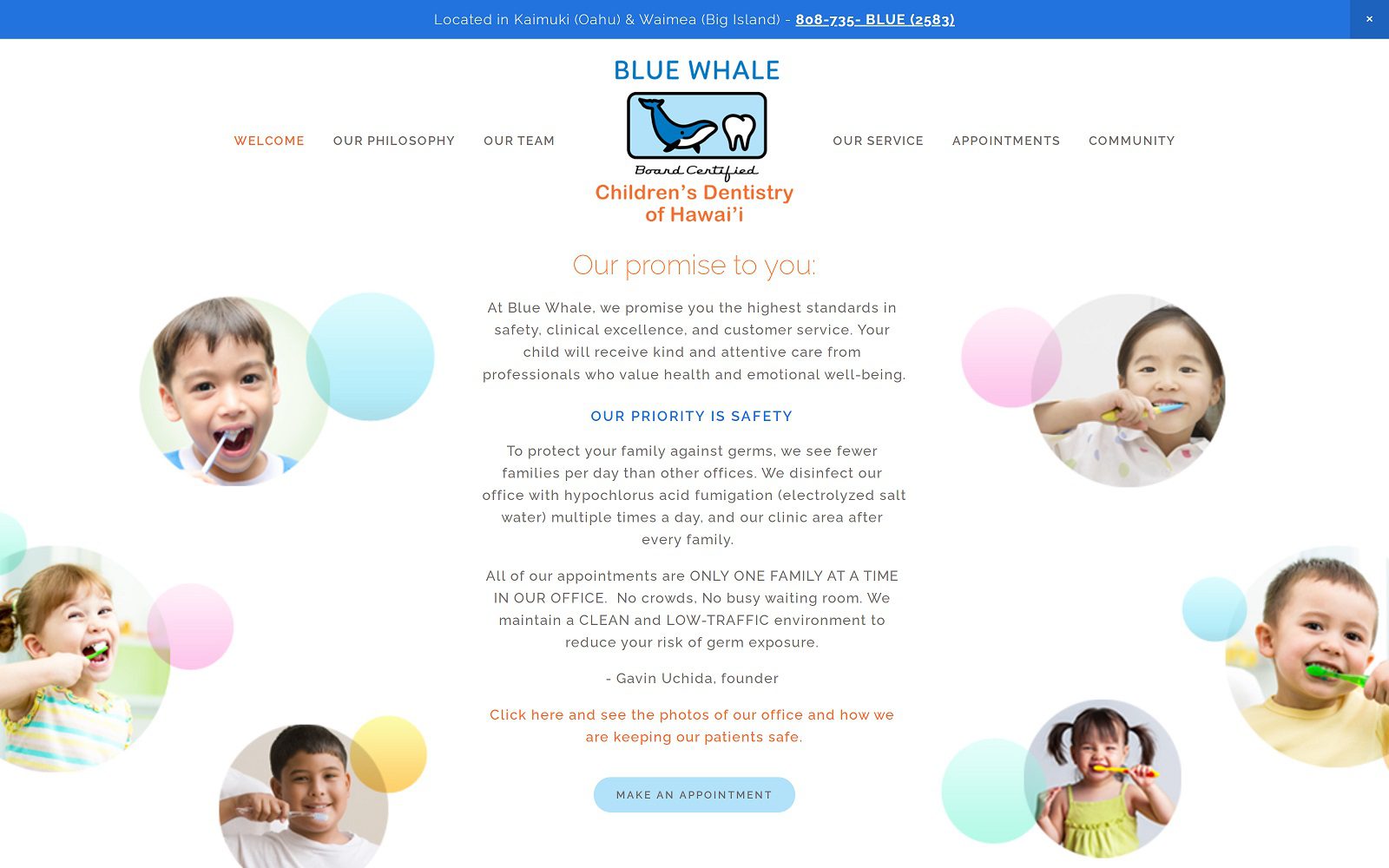 The Screenshot of Blue Whale Children's Dentistry of Hawaii Website