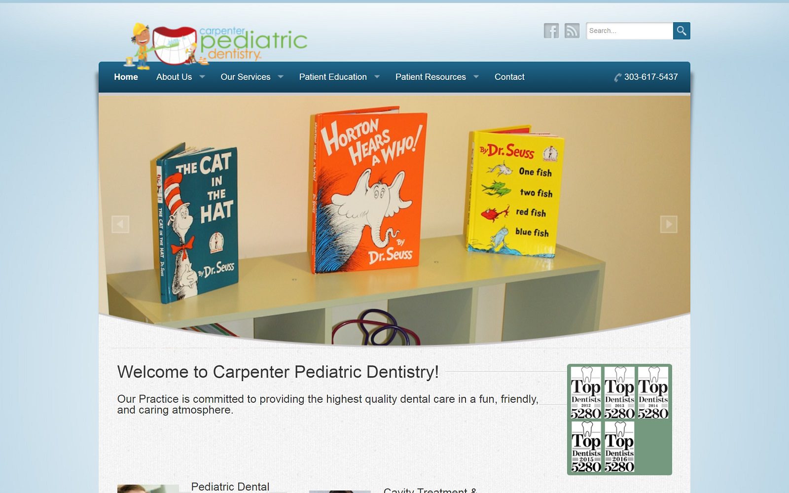 The screenshot of carpenter pediatric dentistry website