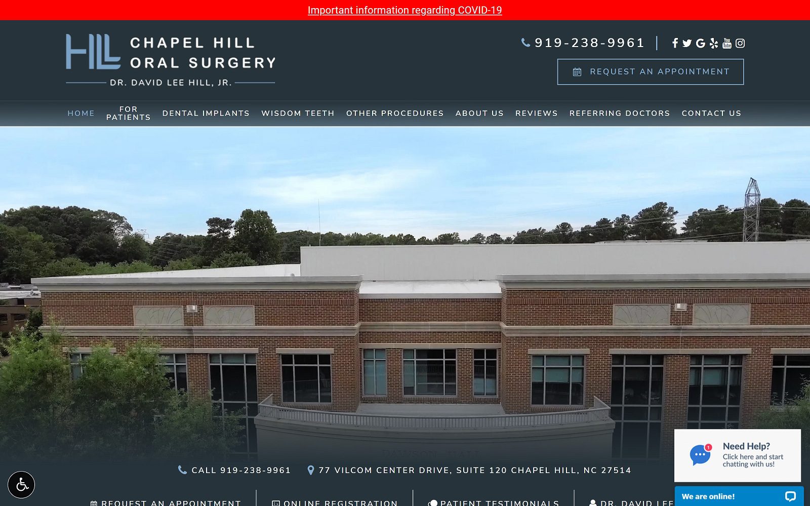 The Screenshot of Chapel Hill Implant & Oral Surgery Center: David Lee Hill, Jr., DDS Website