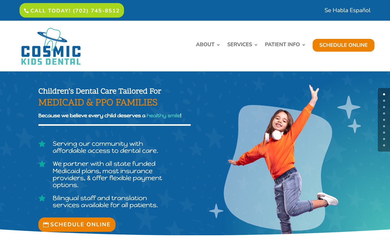 Cosmickidsdental. Com screenshot