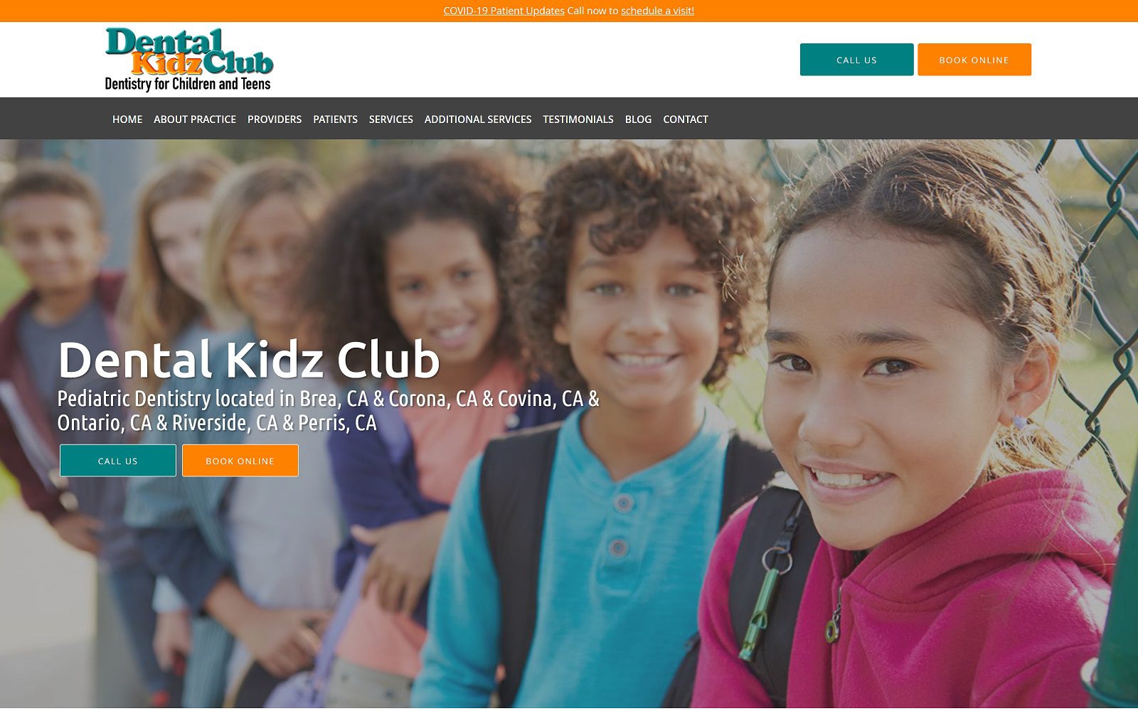 The screenshot of dental kidz club - riverside dentalkidzclub. Com dr. Jihee chun website