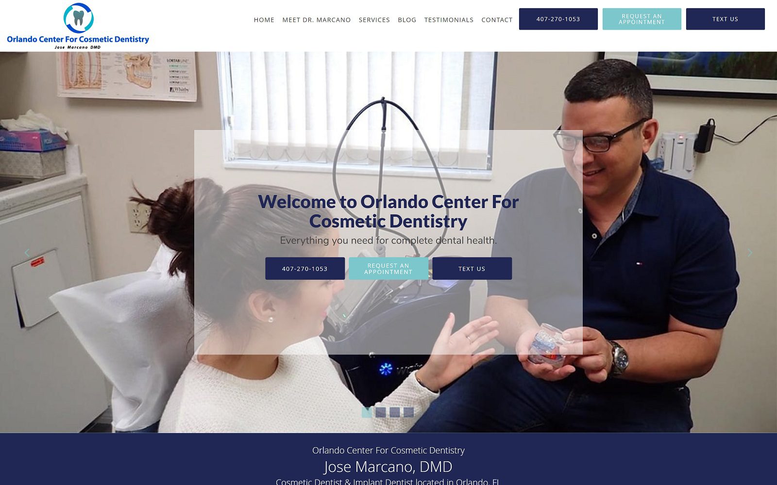 The screenshot of orlando center for cosmetic dentistry: jose marcano, dmd website