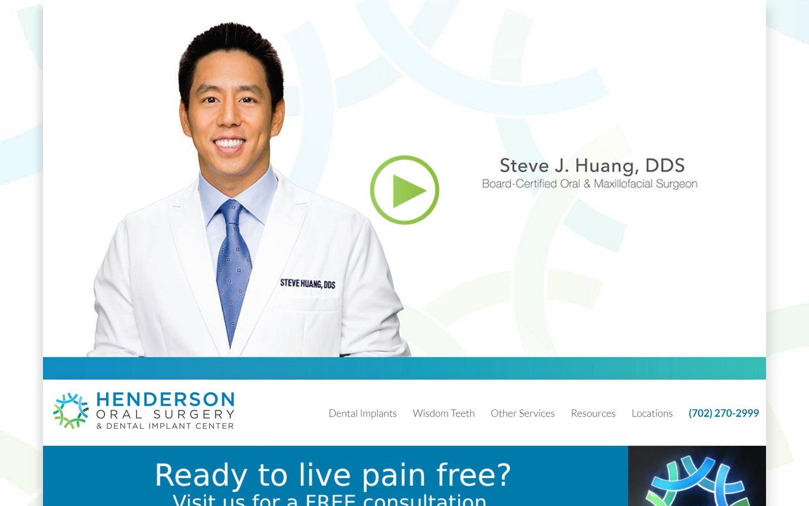 The screenshot of henderson oral surgery & dental implant center dr. Steve huang website