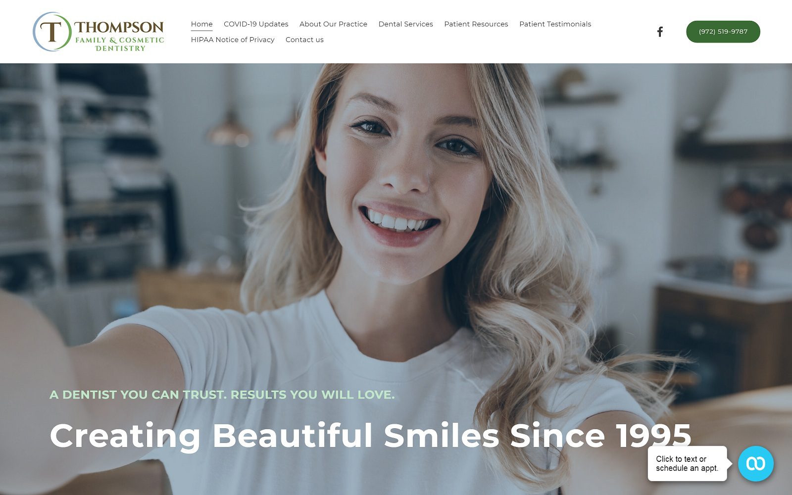 The screenshot of thompson family and cosmetic dentistry dr. Scott thompson website