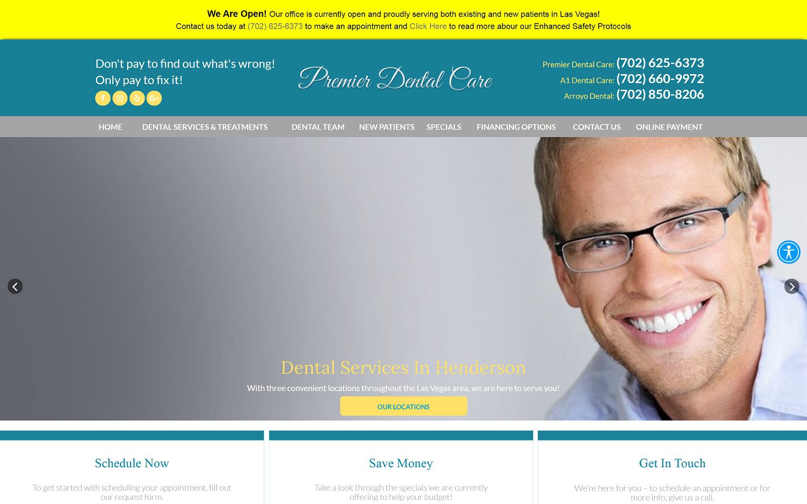 The screenshot of premier dental care website