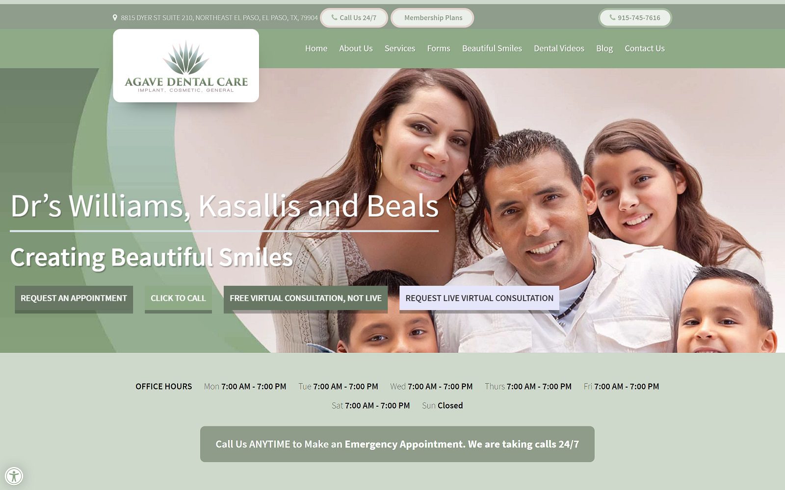 The screenshot of agave dental care website